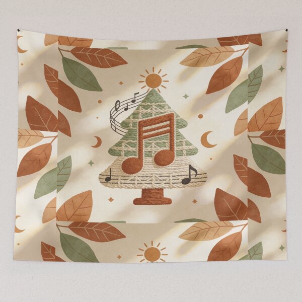 Item preview, Cozy Boho Macrame Christmas Tree Fiber Art Design with Rustic Musical Notes designed and sold by Cherrydora.
