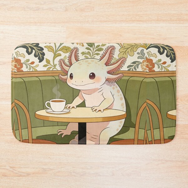Item preview, Adorable Axolotl Coffee Break: Cozy Bistro Scene with Arts and Crafts Floral Wallpaper designed and sold by Cherrydora.