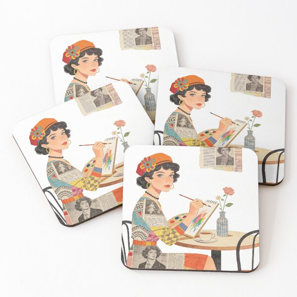 Item preview, Vintage Collage Artiste: Charming Woman Drawing at Cafe Table in Mixed Media Style designed and sold by Cherrydora.