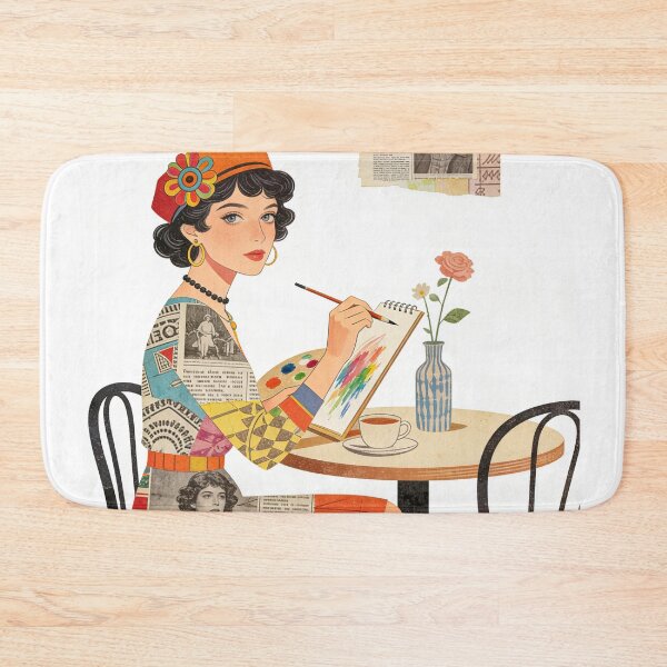 Item preview, Vintage Collage Artiste: Charming Woman Drawing at Cafe Table in Mixed Media Style designed and sold by Cherrydora.