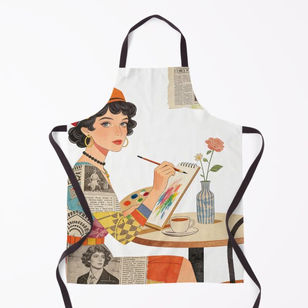 Item preview, Vintage Collage Artiste: Charming Woman Drawing at Cafe Table in Mixed Media Style designed and sold by Cherrydora.