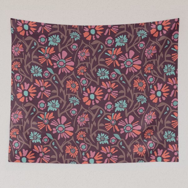 Item preview, Desert. Light blue and lilac flowers on a dark brown background designed and sold by Alex  Blud.