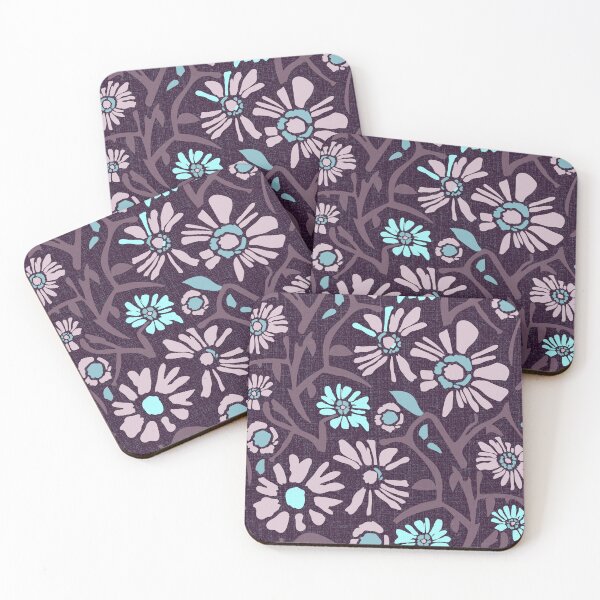 Item preview, Desert. Light turquoise and lilac flowers on a dark burgundy background designed and sold by Alex  Blud.