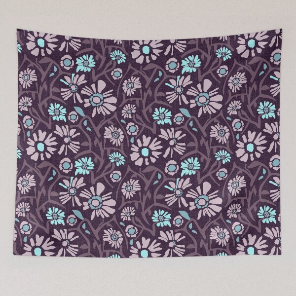 Item preview, Desert. Light turquoise and lilac flowers on a dark burgundy background designed and sold by Alex  Blud.