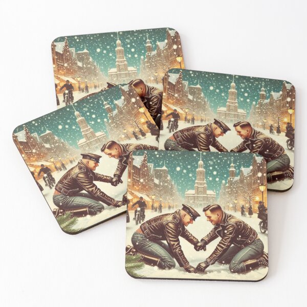Item preview, 1940s Gay Vintage Christmas Leather Snow Moments Tom of Finland Tribute Pride Graphic Design designed and sold by ItsAKinkThing.