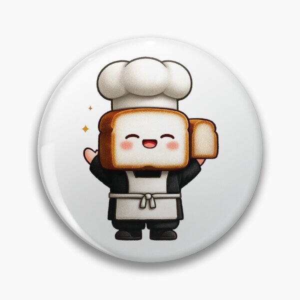 Item preview, Cute chibi toast head baker mascot smiling happily holding bread adorable cartoon character bakery illustration design designed and sold by Mimoshi ⭐⭐⭐⭐⭐.