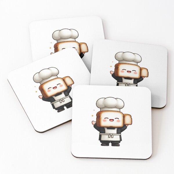 Item preview, Cute chibi toast head baker mascot smiling happily holding bread adorable cartoon character bakery illustration design designed and sold by Mimoshi ⭐⭐⭐⭐⭐.