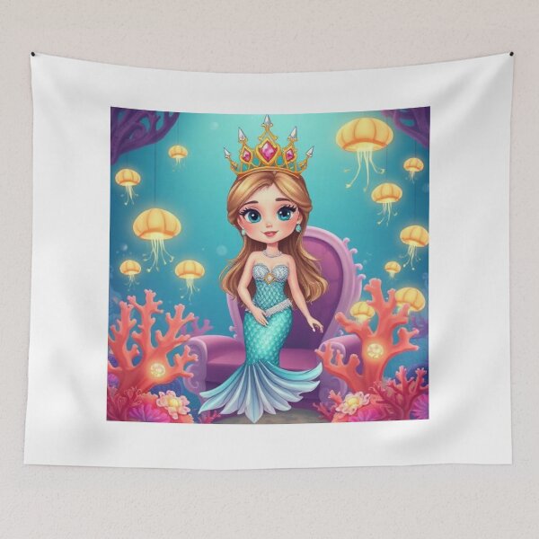 Item preview, Underwater Coral Princess – Pearl Crown, Mermaid Tail & Glowing Jellyfish Fantasy Art designed and sold by swara-2016.