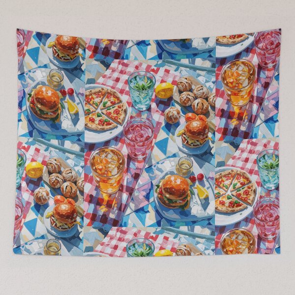 Item preview, Vibrant Summer Picnic – Colorful Food Art with Burgers, Pizza & Lemon Drinks designed and sold by Grafititee.