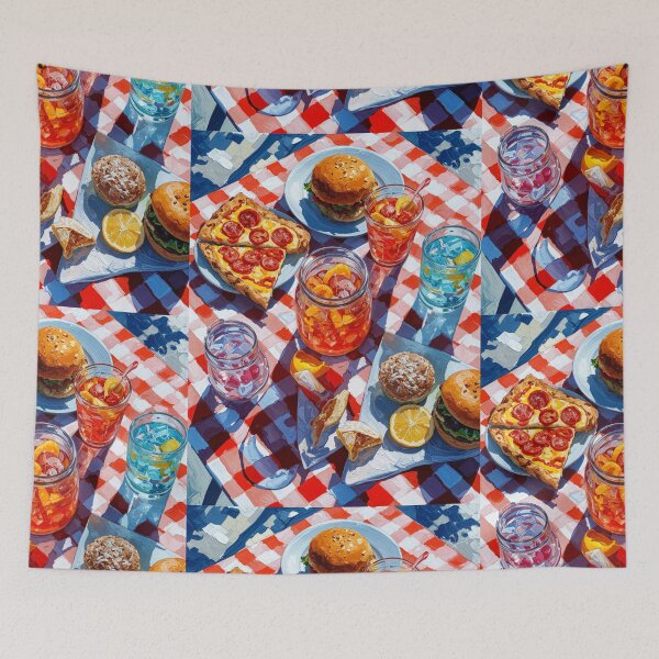 Item preview, Vibrant Summer Picnic – Colorful Food Art with Burgers, Pizza & Lemon Drinks designed and sold by Grafititee.
