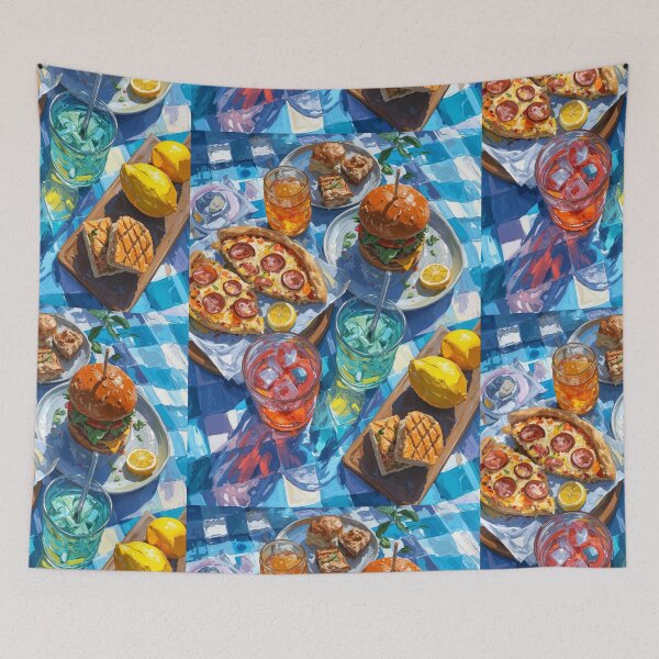 Item preview, Vibrant Summer Picnic – Colorful Food Art with Burgers, Pizza & Lemon Drinks designed and sold by Grafititee.
