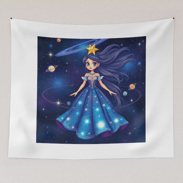 Item preview, Galaxy Star Princess – Constellation Gown, Orbiting Planets & Cosmic Dust Hair Fantasy Art designed and sold by swara-2016.