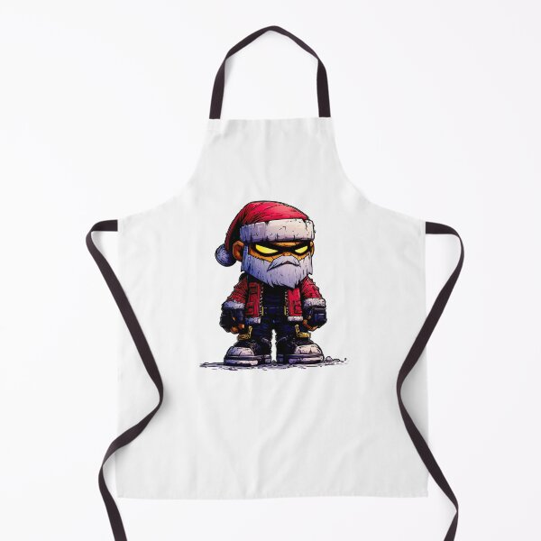 Item preview, Gritty chibi Santa warrior mascot with glowing eyes wearing rugged festive red jacket in bold comic style illustration designed and sold by Mimoshi ⭐⭐⭐⭐⭐.