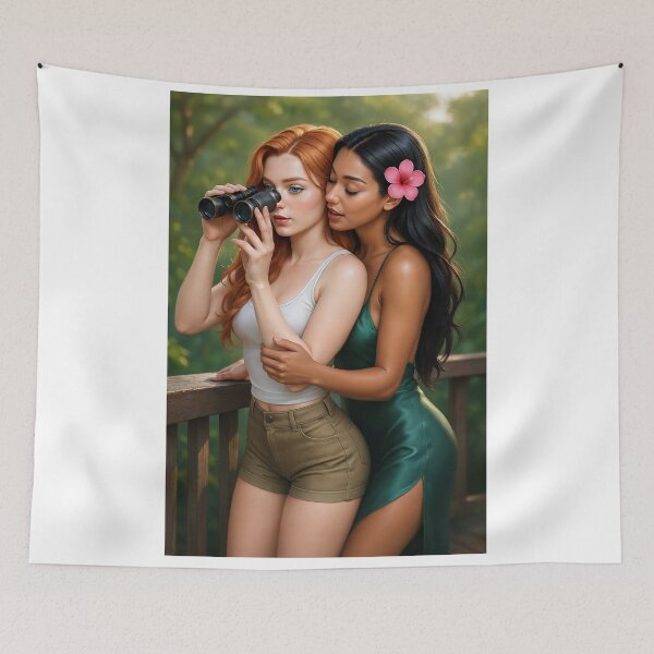 Item preview, Rowan and Shanti watch birds through binoculars designed and sold by CathryneDelamort.
