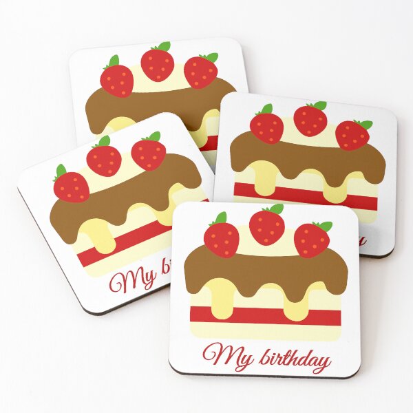 Item preview, My Birthday" Celebration Cake with Chocolate Drip and Strawberries designed and sold by Jirada.