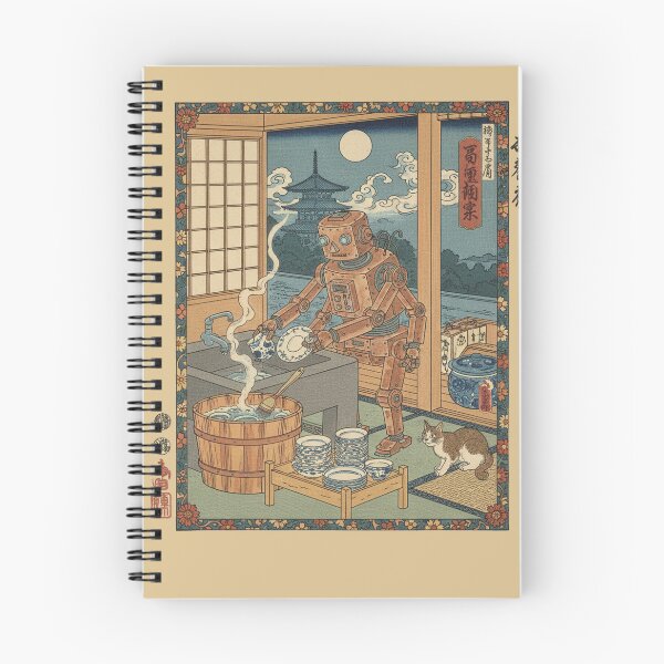 Item preview, Japanese woodblock print, robot washing dishes designed and sold by Mauswohn.