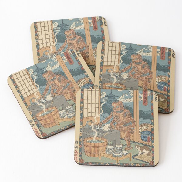 Item preview, Japanese woodblock print, robot washing dishes designed and sold by Mauswohn.