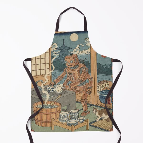 Item preview, Japanese woodblock print, robot washing dishes designed and sold by Mauswohn.