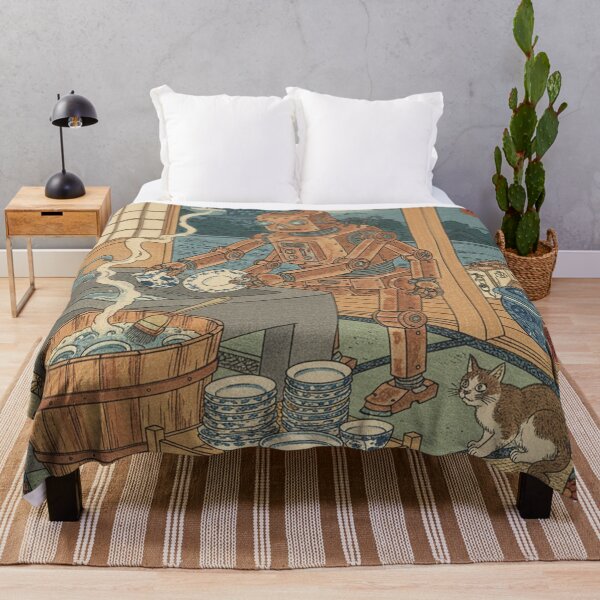 Item preview, Japanese woodblock print, robot washing dishes designed and sold by Mauswohn.