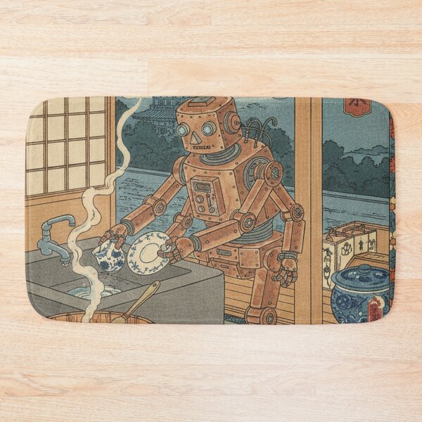 Item preview, Japanese woodblock print, robot washing dishes designed and sold by Mauswohn.