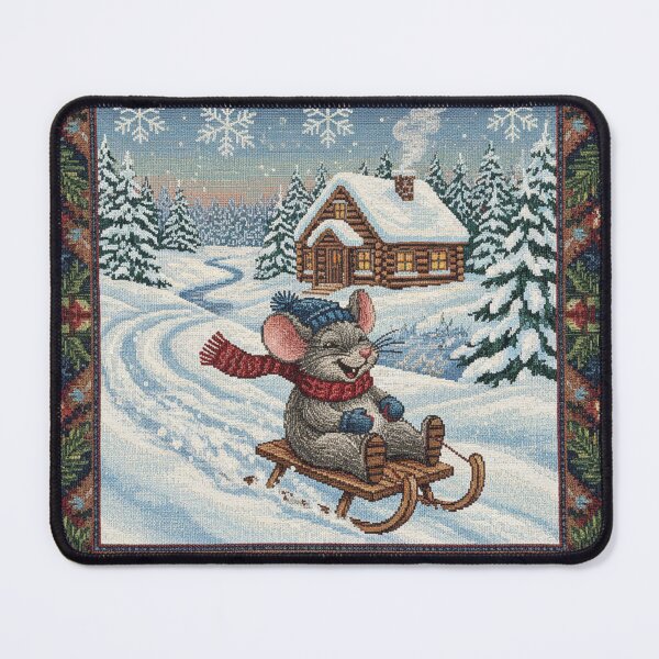 Item preview, woven image, mouse riding a sled designed and sold by Mauswohn.