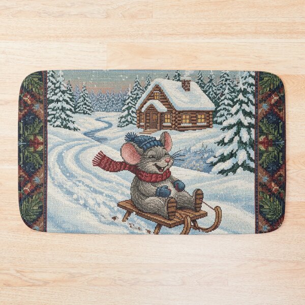 Item preview, woven image, mouse riding a sled designed and sold by Mauswohn.