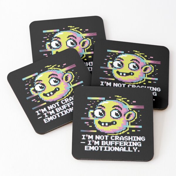 Item preview, Pixel Art Glitch Face with Buffering Emotionally Caption designed and sold by SplashTastic.