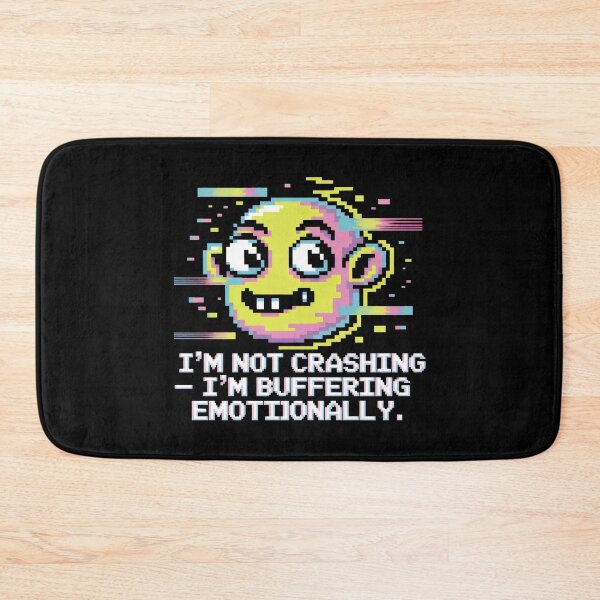 Item preview, Pixel Art Glitch Face with Buffering Emotionally Caption designed and sold by SplashTastic.