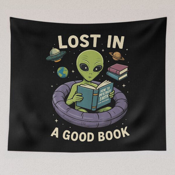 Item preview, Lost In Good Book Nerd Alien Reading Space Ufo Book Lover designed and sold by JeneMindy.