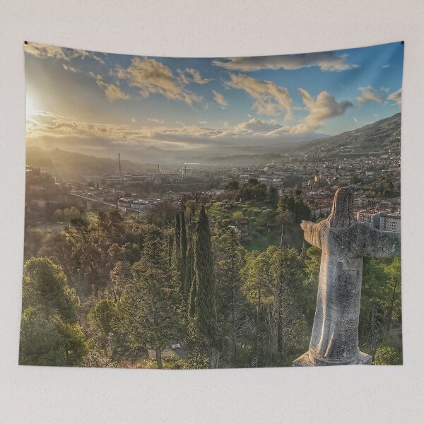 Item preview, Ascoli Piceno, panoramic view of an Italian capital at dawn in the Marche region, Italy. designed and sold by FlyFoxDrone.