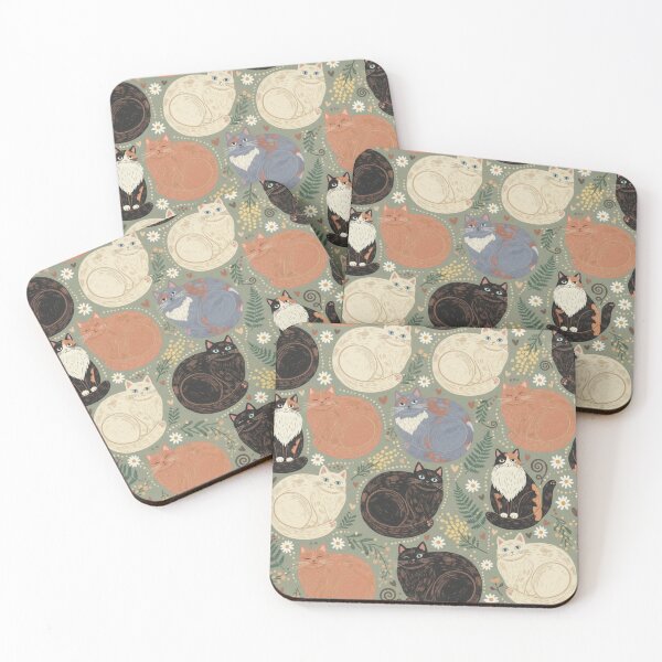 Item preview, Cosy Cat Pattern with Wattle & Ferns designed and sold by TroyTheTerrific.