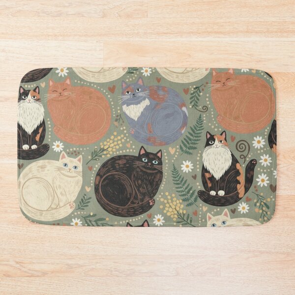 Item preview, Cosy Cat Pattern with Wattle & Ferns designed and sold by TroyTheTerrific.