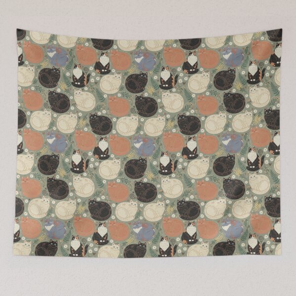Item preview, Cosy Cat Pattern with Wattle & Ferns designed and sold by TroyTheTerrific.