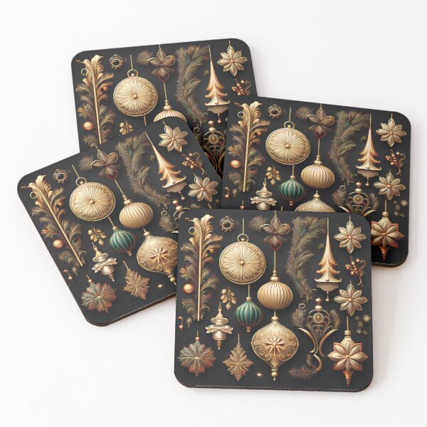 Item preview, Vintage christmas decorations on a black background designed and sold by Photopat.