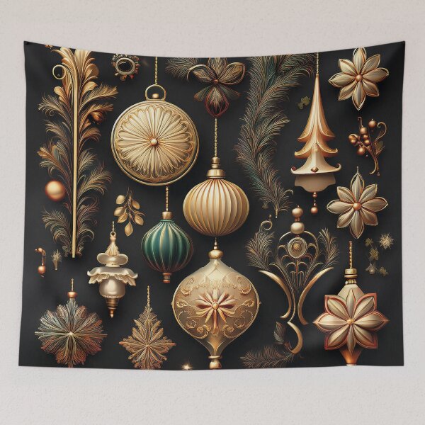 Item preview, Vintage christmas decorations on a black background designed and sold by Photopat.