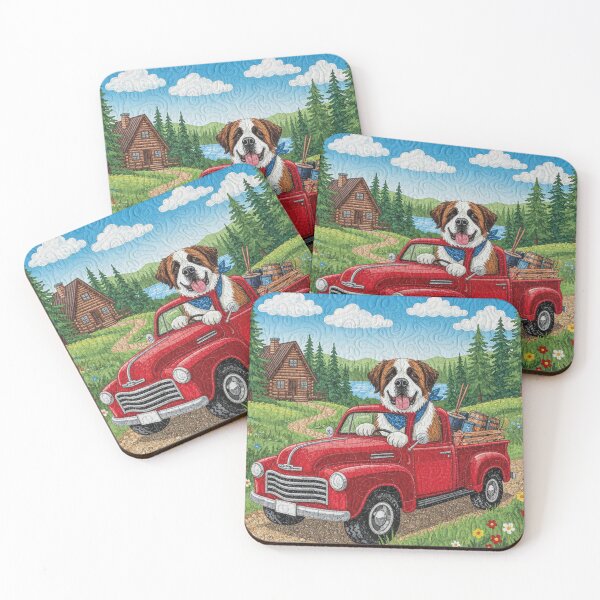 Item preview, Patchwork picture, St. Bernard driving a car designed and sold by Mauswohn.