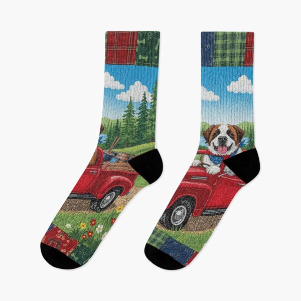 Item preview, Patchwork picture, St. Bernard driving a car designed and sold by Mauswohn.