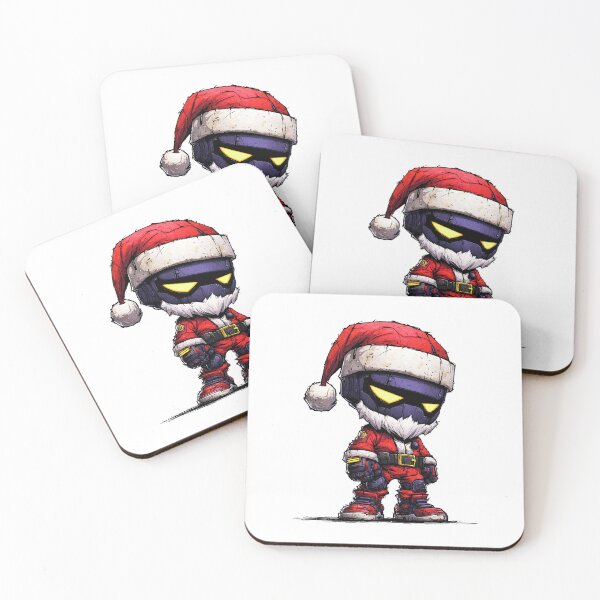 Item preview, Futuristic chibi Santa robot mascot wearing armored red suit with glowing yellow eyes and rugged stylized comic detailing designed and sold by Mimoshi ⭐⭐⭐⭐⭐.
