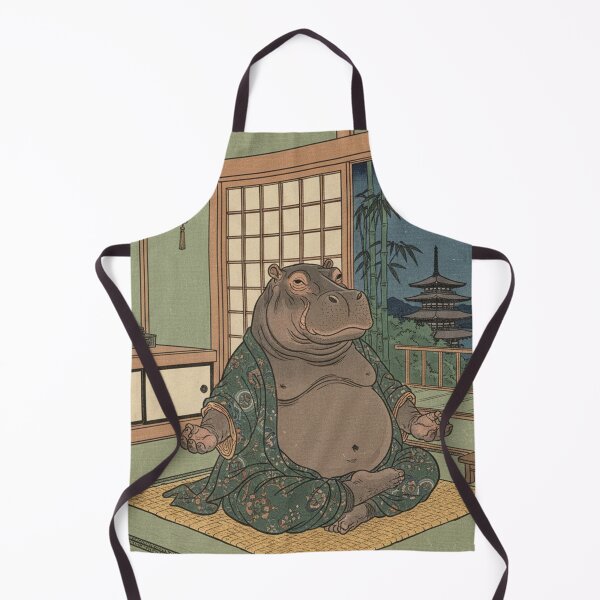 Item preview, aesthetic Japanese woodblock print, hippopotamus doing yoga designed and sold by Mauswohn.
