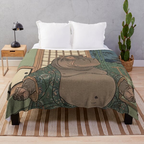 Item preview, aesthetic Japanese woodblock print, hippopotamus doing yoga designed and sold by Mauswohn.