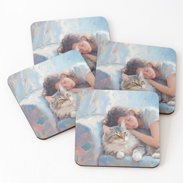 Item preview, Cozy Cat and  Sleeping Girl Art designed and sold by HappySproutArt.