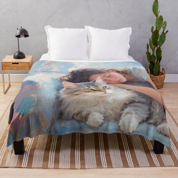 Item preview, Cozy Cat and Sleeping Girl Art designed and sold by HappySproutArt.