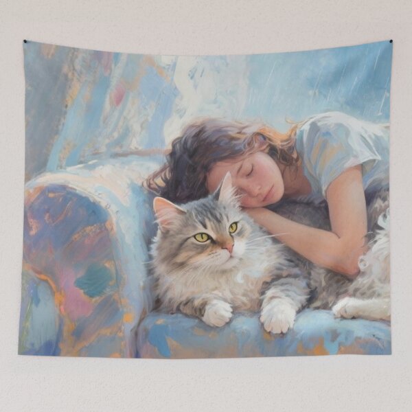 Item preview, Cozy Cat and  Sleeping Girl Art designed and sold by HappySproutArt.