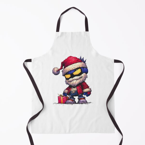 Item preview, Gritty chibi Santa robot mascot holding Christmas gift while wearing rugged red outfit and glowing golden visor details designed and sold by Mimoshi ⭐⭐⭐⭐⭐.