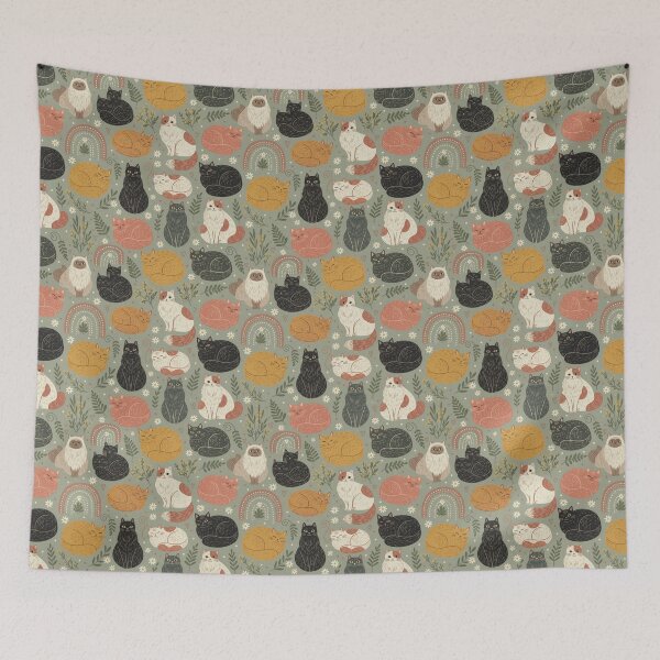 Item preview, Cosy Cat Garden Pattern with Wattle & Daisies designed and sold by TroyTheTerrific.