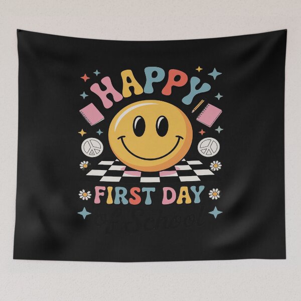 Item preview, Happy First Day Of School Groovy Smile Face Teacher Student designed and sold by AvagondaMind.