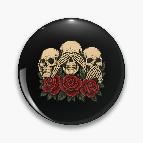 Item preview, See No Evil Hear No Evil Speak No Evil Skeleton Skull Roses designed and sold by AngelaSandra.