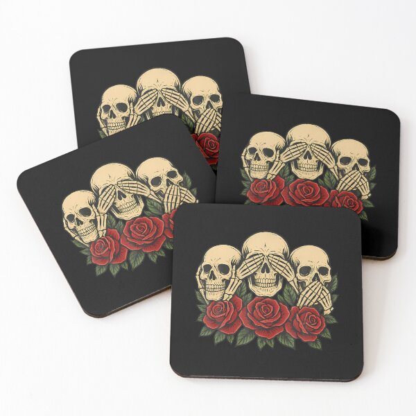 Item preview, See No Evil Hear No Evil Speak No Evil Skeleton Skull Roses designed and sold by AngelaSandra.