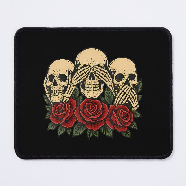 Item preview, See No Evil Hear No Evil Speak No Evil Skeleton Skull Roses designed and sold by AngelaSandra.