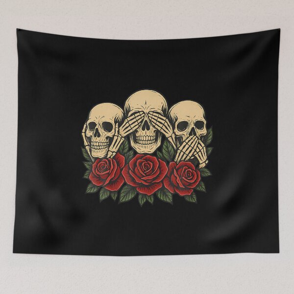 Item preview, See No Evil Hear No Evil Speak No Evil Skeleton Skull Roses designed and sold by AngelaSandra.
